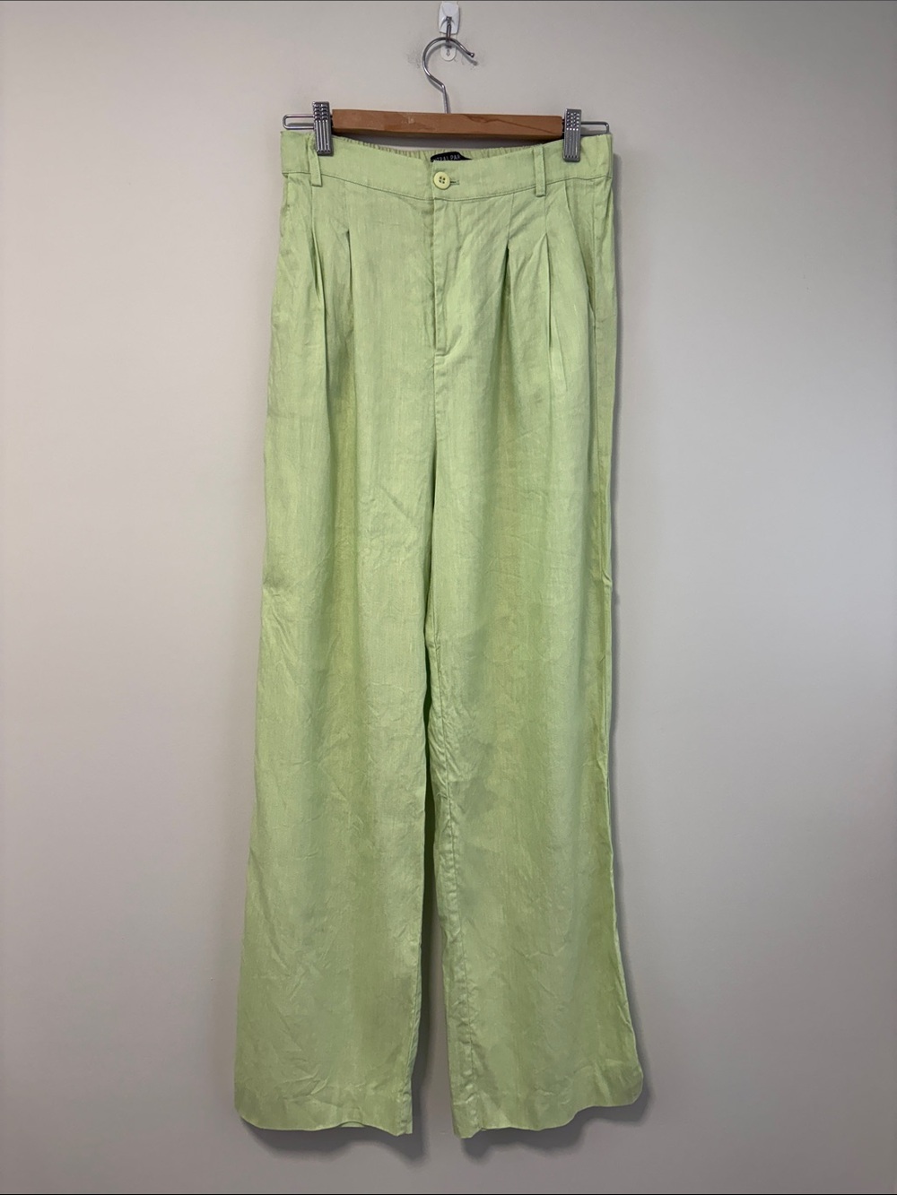 Central Park West Lime Green Wide-Leg Trousers